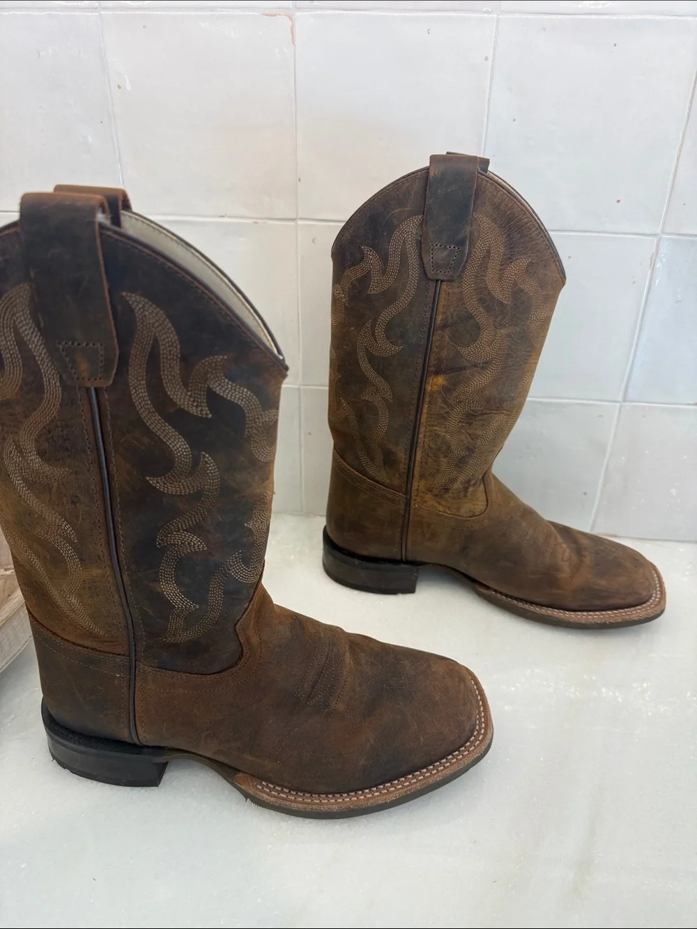 Kids Brown Western Pull-On Cowboy Boots